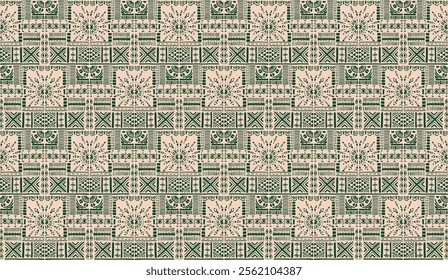 Tribal vector ornament. Seamless African pattern. Ethnic carpet with chevrons. Aztec style. Geometric mosaic on the tile, majolica. Ancient interior. Modern rug. Geo print on textile. Kente Cloth.