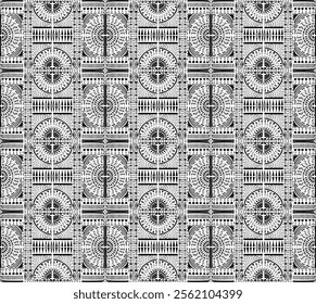 Tribal vector ornament. Seamless African pattern. Ethnic carpet with chevrons. Aztec style. Geometric mosaic on the tile, majolica. Ancient interior. Modern rug. Geo print on textile. Kente Cloth.