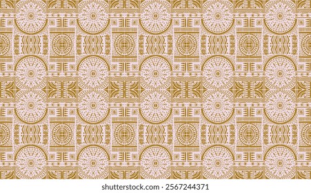 Tribal vector ornament. Seamless African pattern. Ethnic carpet with chevrons. Aztec style. Geometric mosaic on the tile, majolica. Ancient interior. Modern rug. Geo print on textile. Kente Cloth.