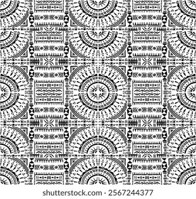 Tribal vector ornament. Seamless African pattern. Ethnic carpet with circle, wave. Aztec style. Geometric mosaic on the tile, majolica. Ancient interior. Modern rug. Geo print on textile. Kente Cloth.