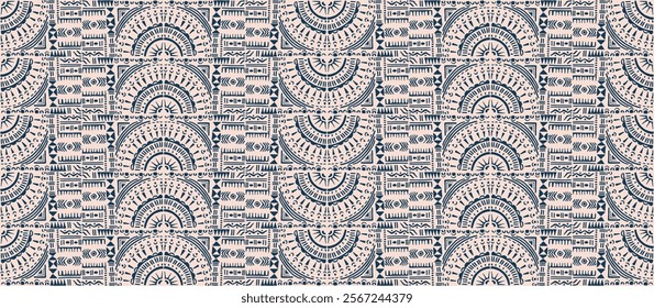 Tribal vector ornament. Seamless African pattern. Ethnic carpet with circle, wave. Aztec style. Geometric mosaic on the tile, majolica. Ancient interior. Modern rug. Geo print on textile. Kente Cloth.