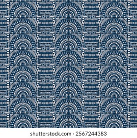 Tribal vector ornament. Seamless African pattern. Ethnic carpet with circle, wave. Aztec style. Geometric mosaic on the tile, majolica. Ancient interior. Modern rug. Geo print on textile. Kente Cloth.