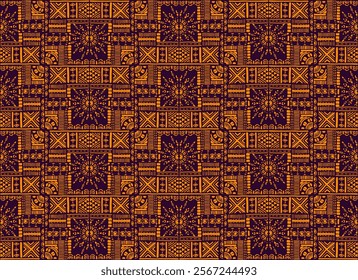 Tribal vector ornament. Seamless African pattern. Ethnic carpet with chevrons. Aztec style. Geometric mosaic on the tile, majolica. Ancient interior. Modern rug. Geo print on textile. Kente Cloth.