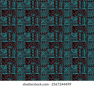 Tribal vector ornament. Seamless African pattern. Ethnic carpet with chevrons. Aztec style. Geometric mosaic on the tile, majolica. Ancient interior. Modern rug. Geo print on textile. Kente Cloth.