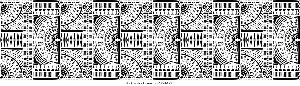 Tribal vector ornament. Seamless African pattern. Ethnic carpet with chevrons. Aztec style. Geometric mosaic on the tile, majolica. Ancient interior. Modern rug. Geo print on textile. Kente Cloth.