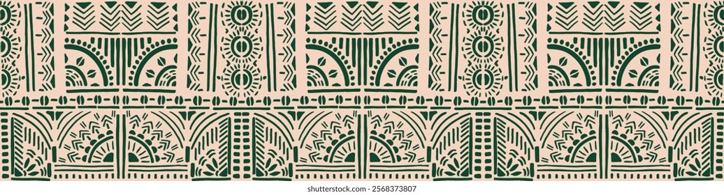 Tribal vector ornament. Seamless African pattern. Ethnic carpet with chevrons. Aztec style. Geometric mosaic on the tile, majolica. Ancient interior. Modern rug. Geo print on textile. Kente Cloth.