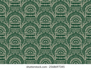 Tribal vector ornament. Seamless African pattern. Ethnic carpet with circle, wave. Aztec style. Geometric mosaic on the tile, majolica. Ancient interior. Modern rug. Geo print on textile. Kente Cloth.