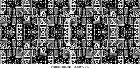 Tribal vector ornament. Seamless African pattern. Ethnic carpet with chevrons. Aztec style. Geometric mosaic on the tile, majolica. Ancient interior. Modern rug. Geo print on textile. Kente Cloth.