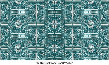 Tribal vector ornament. Seamless African pattern. Ethnic carpet with circle, wave. Aztec style. Geometric mosaic on the tile, majolica. Ancient interior. Modern rug. Geo print on textile. Kente Cloth.