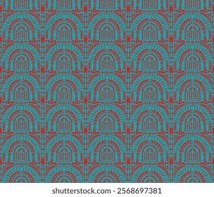 Tribal vector ornament. Seamless African pattern. Ethnic carpet with circle, wave. Aztec style. Geometric mosaic on the tile, majolica. Ancient interior. Modern rug. Geo print on textile. Kente Cloth.