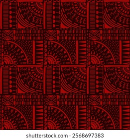 Tribal vector ornament. Seamless African pattern. Ethnic carpet with circle, wave. Aztec style. Geometric mosaic on the tile, majolica. Ancient interior. Modern rug. Geo print on textile. Kente Cloth.