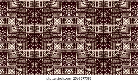 Tribal vector ornament. Seamless African pattern. Ethnic carpet with chevrons. Aztec style. Geometric mosaic on the tile, majolica. Ancient interior. Modern rug. Geo print on textile. Kente Cloth.