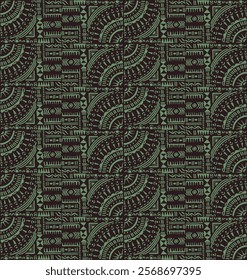 Tribal vector ornament. Seamless African pattern. Ethnic carpet with circle, wave. Aztec style. Geometric mosaic on the tile, majolica. Ancient interior. Modern rug. Geo print on textile. Kente Cloth.