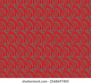 Tribal vector ornament. Seamless African pattern. Ethnic carpet with circle, wave. Aztec style. Geometric mosaic on the tile, majolica. Ancient interior. Modern rug. Geo print on textile. Kente Cloth.