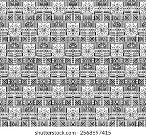 Tribal vector ornament. Seamless African pattern. Ethnic carpet with chevrons. Aztec style. Geometric mosaic on the tile, majolica. Ancient interior. Modern rug. Geo print on textile. Kente Cloth.