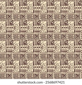 Tribal vector ornament. Seamless African pattern. Ethnic carpet with chevrons. Aztec style. Geometric mosaic on the tile, majolica. Ancient interior. Modern rug. Geo print on textile. Kente Cloth.