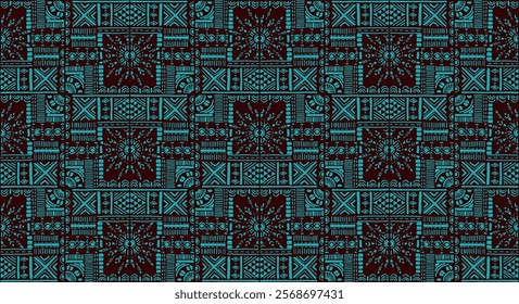 Tribal vector ornament. Seamless African pattern. Ethnic carpet with chevrons. Aztec style. Geometric mosaic on the tile, majolica. Ancient interior. Modern rug. Geo print on textile. Kente Cloth.