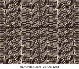 Tribal vector ornament. Seamless African pattern. Ethnic carpet with circle, wave. Aztec style. Geometric mosaic on the tile, majolica. Ancient interior. Modern rug. Geo print on textile. Kente Cloth.