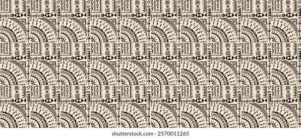 Tribal vector ornament. Seamless African pattern. Ethnic carpet with circle, wave. Aztec style. Geometric mosaic on the tile, majolica. Ancient interior. Modern rug. Geo print on textile. Kente Cloth.