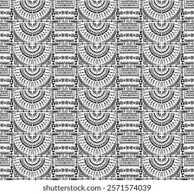 Tribal vector ornament. Seamless African pattern. Ethnic carpet with circle, wave. Aztec style. Geometric mosaic on the tile, majolica. Ancient interior. Modern rug. Geo print on textile. Kente Cloth.