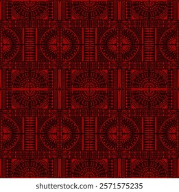 Tribal vector ornament. Seamless African pattern. Ethnic carpet with circle, wave. Aztec style. Geometric mosaic on the tile, majolica. Ancient interior. Modern rug. Geo print on textile. Kente Cloth.