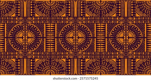 Tribal vector ornament. Seamless African pattern. Ethnic carpet with circle, wave. Aztec style. Geometric mosaic on the tile, majolica. Ancient interior. Modern rug. Geo print on textile. Kente Cloth.