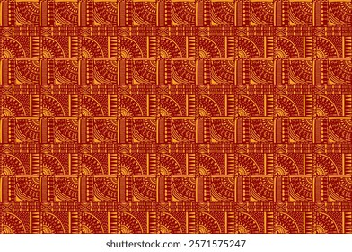 Tribal vector ornament. Seamless African pattern. Ethnic carpet with circle, wave. Aztec style. Geometric mosaic on the tile, majolica. Ancient interior. Modern rug. Geo print on textile. Kente Cloth.