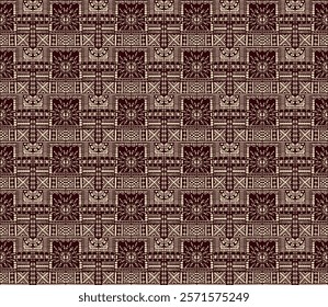 Tribal vector ornament. Seamless African pattern. Ethnic carpet with chevrons. Aztec style. Geometric mosaic on the tile, majolica. Ancient interior. Modern rug. Geo print on textile. Kente Cloth.