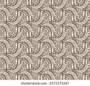 Tribal vector ornament. Seamless African pattern. Ethnic carpet with circle, wave. Aztec style. Geometric mosaic on the tile, majolica. Ancient interior. Modern rug. Geo print on textile. Kente Cloth.