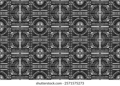 Tribal vector ornament. Seamless African pattern. Ethnic carpet with circle, wave. Aztec style. Geometric mosaic on the tile, majolica. Ancient interior. Modern rug. Geo print on textile. Kente Cloth.