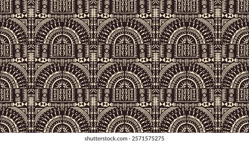 Tribal vector ornament. Seamless African pattern. Ethnic carpet with circle, wave. Aztec style. Geometric mosaic on the tile, majolica. Ancient interior. Modern rug. Geo print on textile. Kente Cloth.