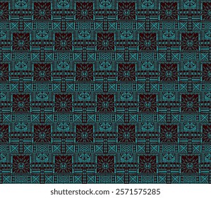 Tribal vector ornament. Seamless African pattern. Ethnic carpet with chevrons. Aztec style. Geometric mosaic on the tile, majolica. Ancient interior. Modern rug. Geo print on textile. Kente Cloth.