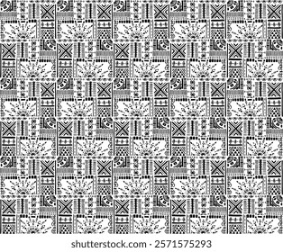 Tribal vector ornament. Seamless African pattern. Ethnic carpet with chevrons. Aztec style. Geometric mosaic on the tile, majolica. Ancient interior. Modern rug. Geo print on textile. Kente Cloth.