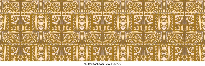 Tribal vector ornament. Seamless African pattern. Ethnic carpet with chevrons. Aztec style. Geometric mosaic on the tile, majolica. Ancient interior. Modern rug. Geo print on textile. Kente Cloth.