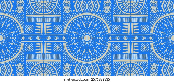 Tribal vector ornament. Seamless African pattern. Ethnic carpet with chevrons. Aztec style. Geometric mosaic on the tile, majolica. Ancient interior. Modern rug. Geo print on textile. Kente Cloth.