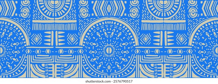 Tribal vector ornament. Seamless African pattern. Ethnic carpet with chevrons. Aztec style. Geometric mosaic on the tile, majolica. Ancient interior. Modern rug. Geo print on textile. Kente Cloth.