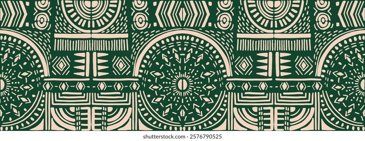 Tribal vector ornament. Seamless African pattern. Ethnic carpet with chevrons. Aztec style. Geometric mosaic on the tile, majolica. Ancient interior. Modern rug. Geo print on textile. Kente Cloth.