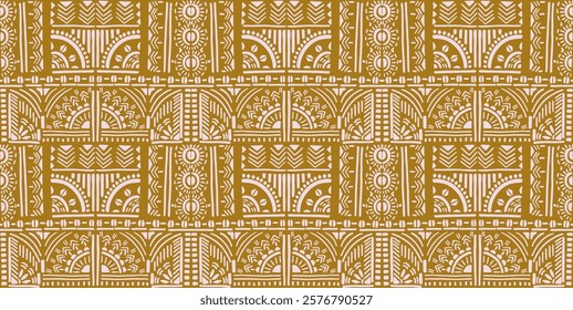 Tribal vector ornament. Seamless African pattern. Ethnic carpet with chevrons. Aztec style. Geometric mosaic on the tile, majolica. Ancient interior. Modern rug. Geo print on textile. Kente Cloth.