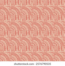 Tribal vector ornament. Seamless African pattern. Ethnic carpet with circle, wave. Aztec style. Geometric mosaic on the tile, majolica. Ancient interior. Modern rug. Geo print on textile. Kente Cloth.