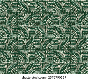 Tribal vector ornament. Seamless African pattern. Ethnic carpet with circle, wave. Aztec style. Geometric mosaic on the tile, majolica. Ancient interior. Modern rug. Geo print on textile. Kente Cloth.