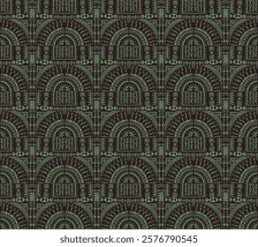 Tribal vector ornament. Seamless African pattern. Ethnic carpet with circle, wave. Aztec style. Geometric mosaic on the tile, majolica. Ancient interior. Modern rug. Geo print on textile. Kente Cloth.