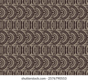 Tribal vector ornament. Seamless African pattern. Ethnic carpet with circle, wave. Aztec style. Geometric mosaic on the tile, majolica. Ancient interior. Modern rug. Geo print on textile. Kente Cloth.