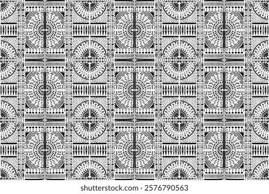 Tribal vector ornament. Seamless African pattern. Ethnic carpet with circle, wave. Aztec style. Geometric mosaic on the tile, majolica. Ancient interior. Modern rug. Geo print on textile. Kente Cloth.