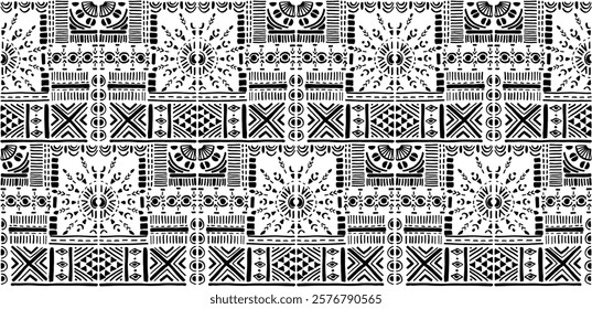 Tribal vector ornament. Seamless African pattern. Ethnic carpet with chevrons. Aztec style. Geometric mosaic on the tile, majolica. Ancient interior. Modern rug. Geo print on textile. Kente Cloth.