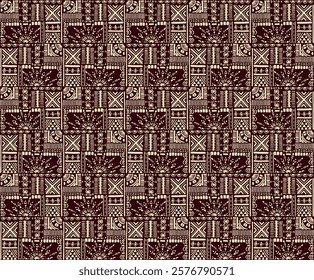 Tribal vector ornament. Seamless African pattern. Ethnic carpet with chevrons. Aztec style. Geometric mosaic on the tile, majolica. Ancient interior. Modern rug. Geo print on textile. Kente Cloth.