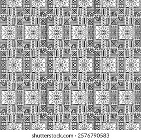 Tribal vector ornament. Seamless African pattern. Ethnic carpet with chevrons. Aztec style. Geometric mosaic on the tile, majolica. Ancient interior. Modern rug. Geo print on textile. Kente Cloth.