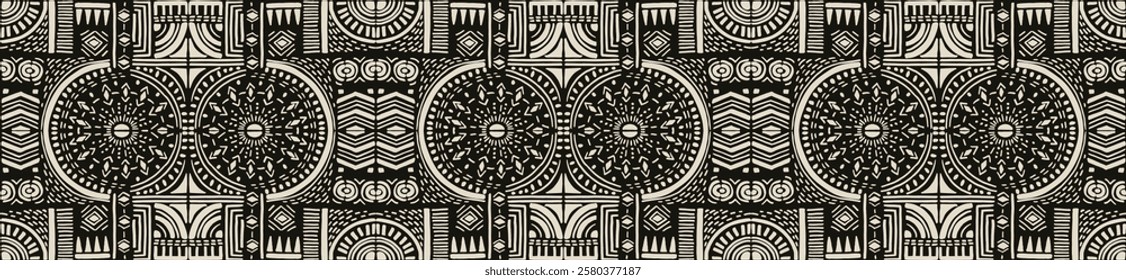 Tribal vector ornament. Seamless African pattern. Ethnic carpet with chevrons. Aztec style. Geometric mosaic on the tile, majolica. Ancient interior. Modern rug. Geo print on textile. Kente Cloth.