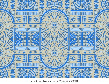 Tribal vector ornament. Seamless African pattern. Ethnic carpet with chevrons. Aztec style. Geometric mosaic on the tile, majolica. Ancient interior. Modern rug. Geo print on textile. Kente Cloth.