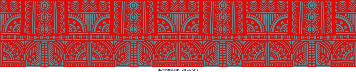 Tribal vector ornament. Seamless African pattern. Ethnic carpet with chevrons. Aztec style. Geometric mosaic on the tile, majolica. Ancient interior. Modern rug. Geo print on textile. Kente Cloth.