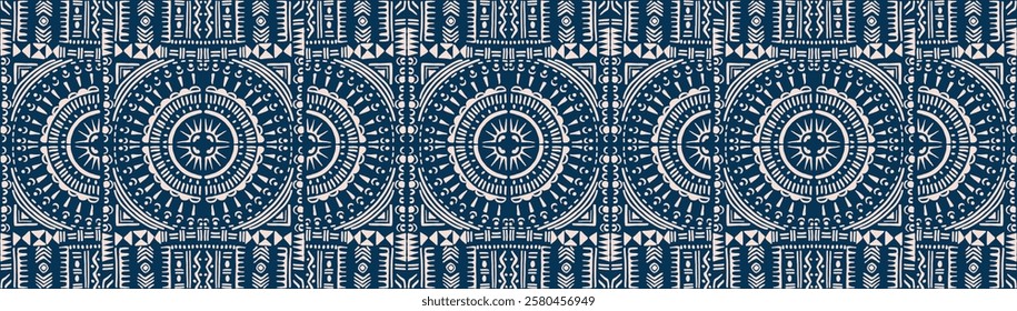 Tribal vector ornament. Seamless African pattern. Ethnic carpet with circle, wave. Aztec style. Geometric mosaic on the tile, majolica. Ancient interior. Modern rug. Geo print on textile. Kente Cloth.